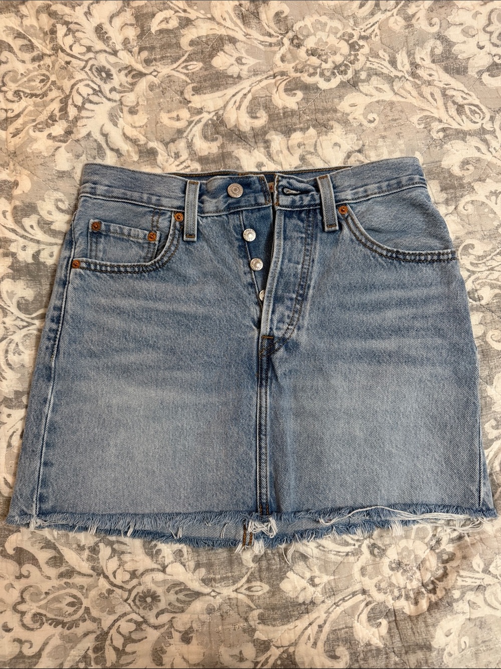Levis Strauss Light Blue Denim Mini Skirt with Button-Front